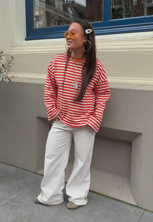 Strepen flare longsleeve oranje