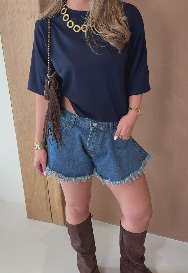 Denim short blauw