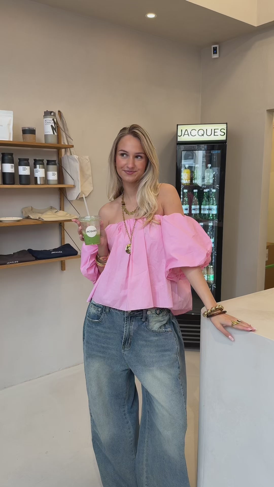 Puk top roze | Pofmouwen off shoulder top – Famous Online Store